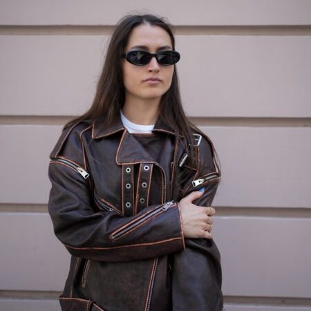 Дамско рокерско яке – oversize кройка в керемиден цвят