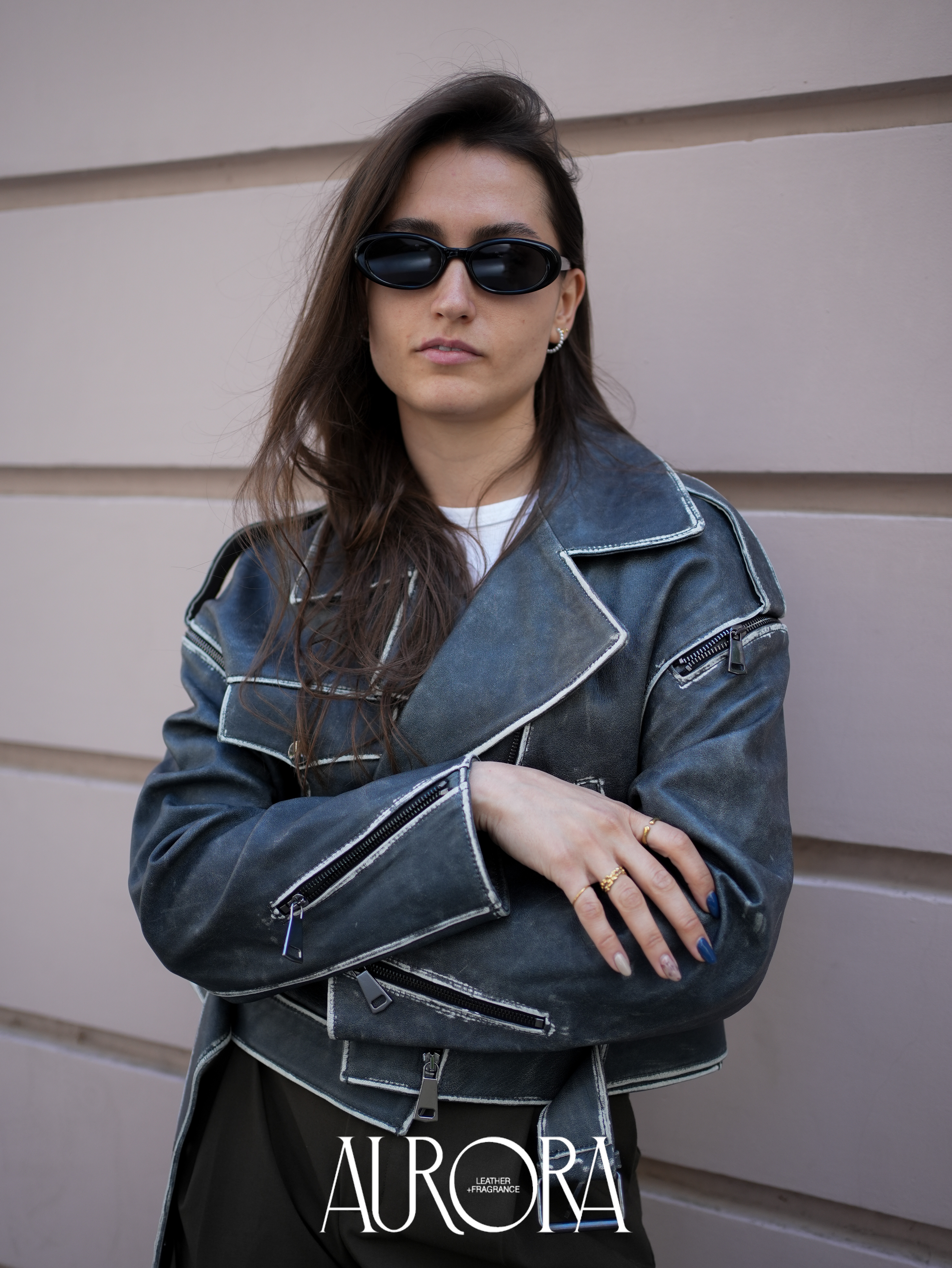 Дамско рокерско яке – Oversize кройка сиво